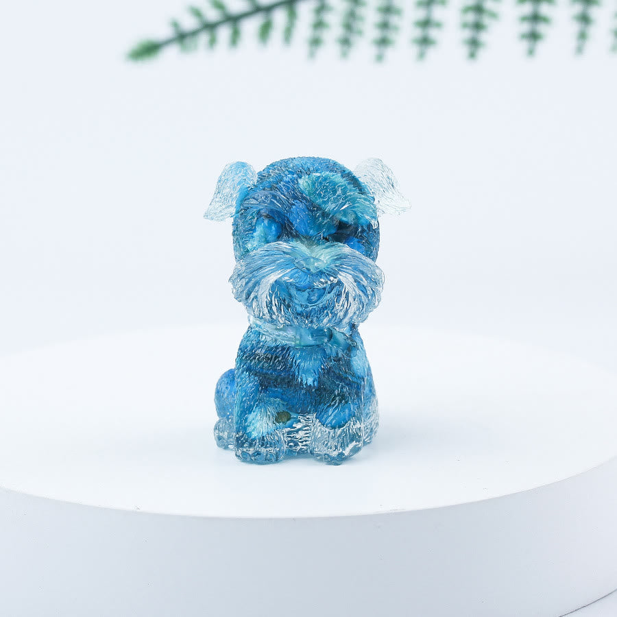 Decoración con piedras preciosas en miniatura de Schnauzer con resina epoxi y grava de cristal de Olivenorma