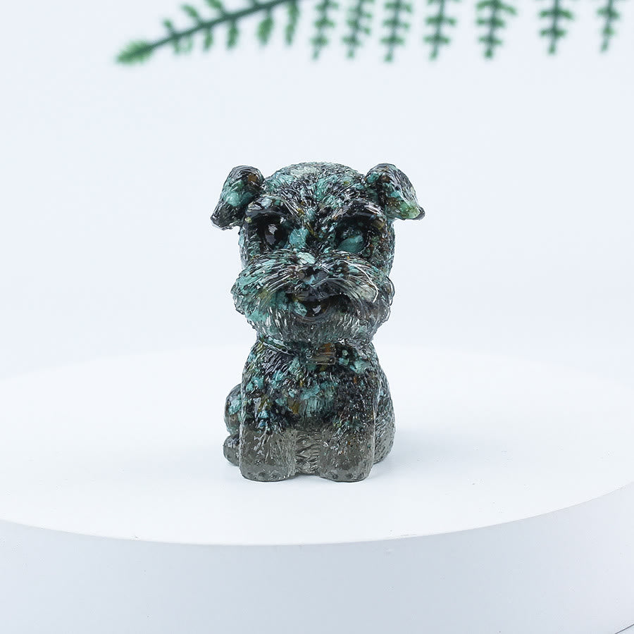 Decoración con piedras preciosas en miniatura de Schnauzer con resina epoxi y grava de cristal de Olivenorma