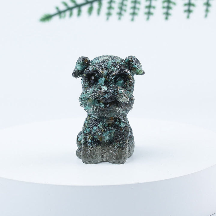 Decoración con piedras preciosas en miniatura de Schnauzer con resina epoxi y grava de cristal de Olivenorma