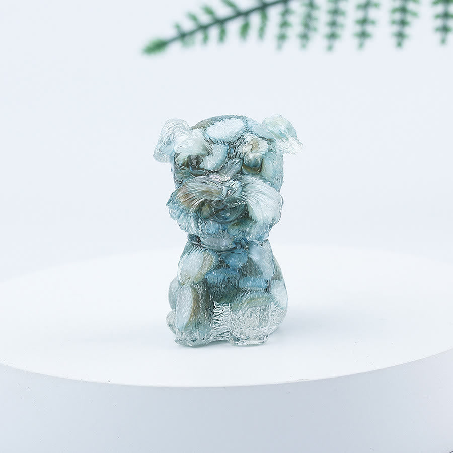 Decoración con piedras preciosas en miniatura de Schnauzer con resina epoxi y grava de cristal de Olivenorma