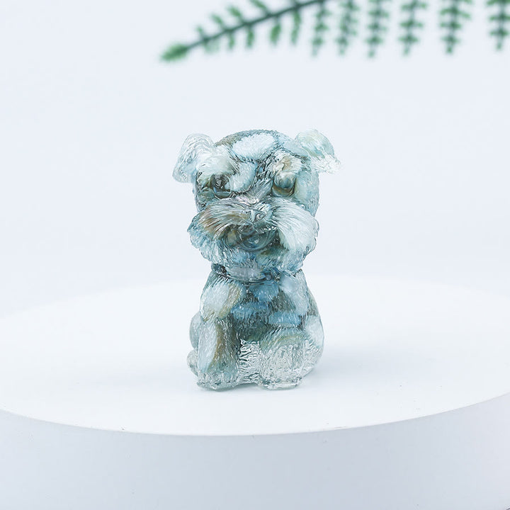 Decoración con piedras preciosas en miniatura de Schnauzer con resina epoxi y grava de cristal de Olivenorma