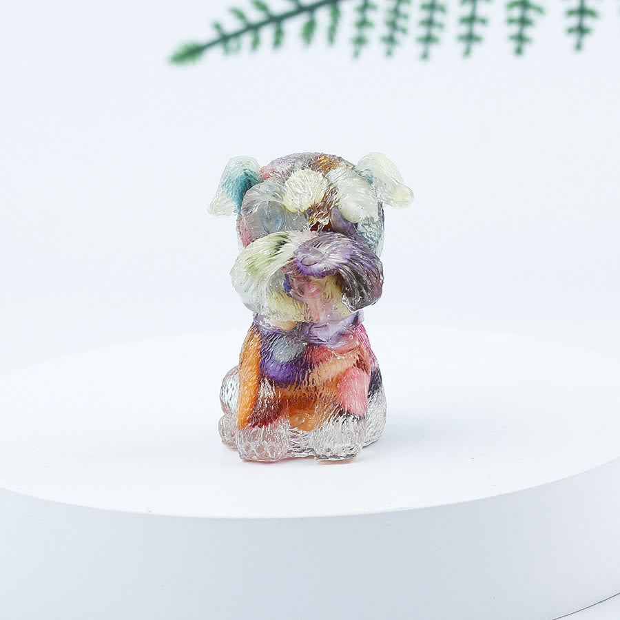 Decoración con piedras preciosas en miniatura de Schnauzer con resina epoxi y grava de cristal de Olivenorma