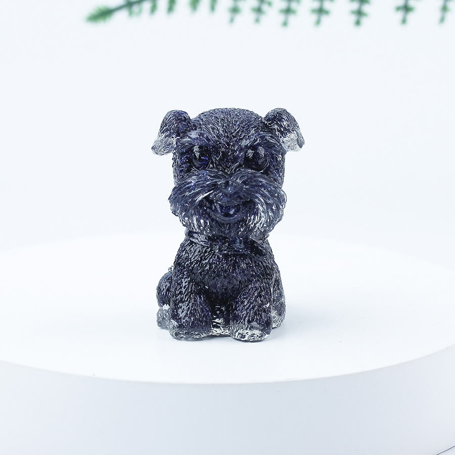 Decoración con piedras preciosas en miniatura de Schnauzer con resina epoxi y grava de cristal de Olivenorma
