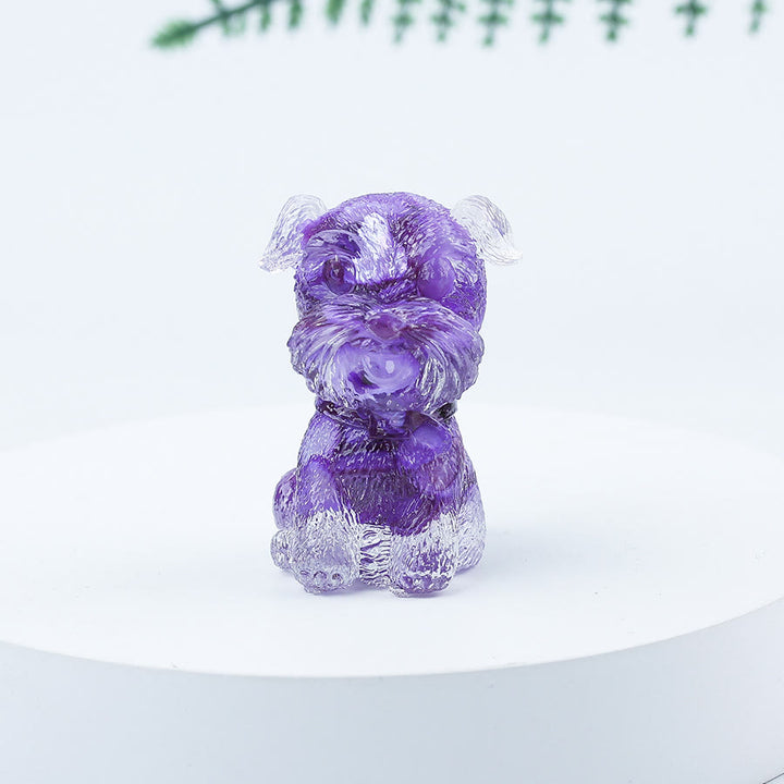 Decoración con piedras preciosas en miniatura de Schnauzer con resina epoxi y grava de cristal de Olivenorma