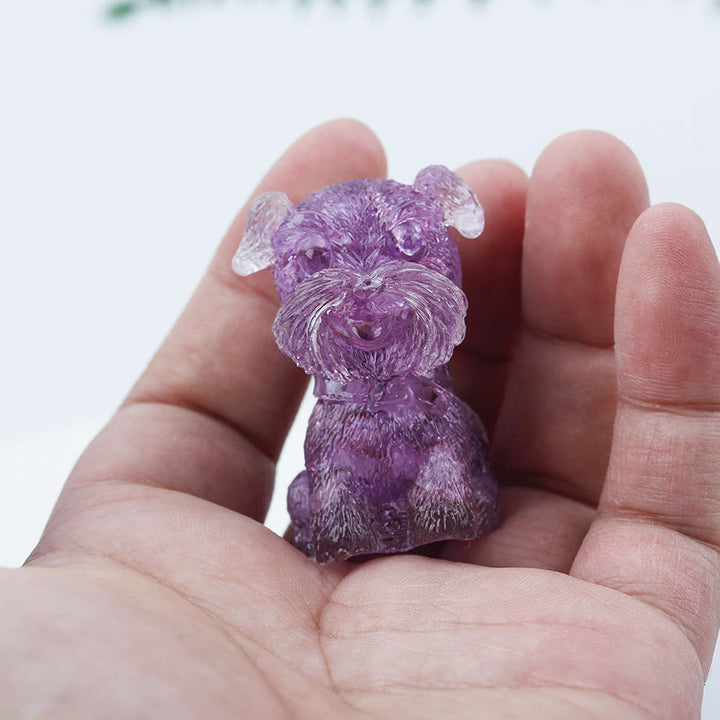 Decoración con piedras preciosas en miniatura de Schnauzer con resina epoxi y grava de cristal de Olivenorma