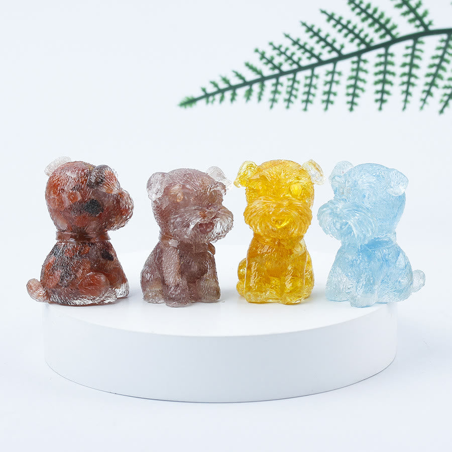 Decoración con piedras preciosas en miniatura de Schnauzer con resina epoxi y grava de cristal de Olivenorma