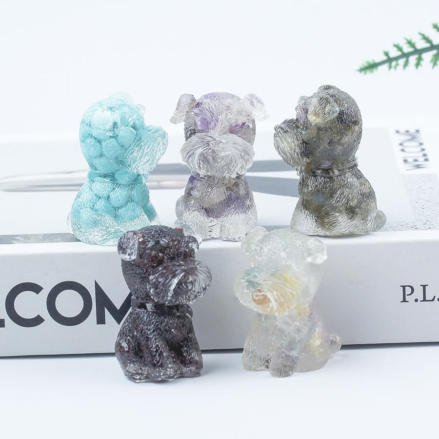 Decoración con piedras preciosas en miniatura de Schnauzer con resina epoxi y grava de cristal de Olivenorma