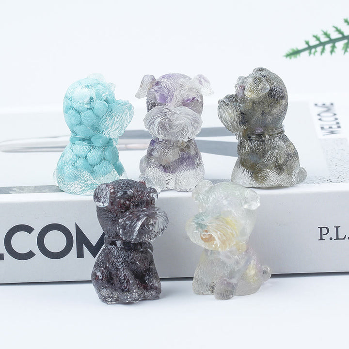 Decoración con piedras preciosas en miniatura de Schnauzer con resina epoxi y grava de cristal de Olivenorma