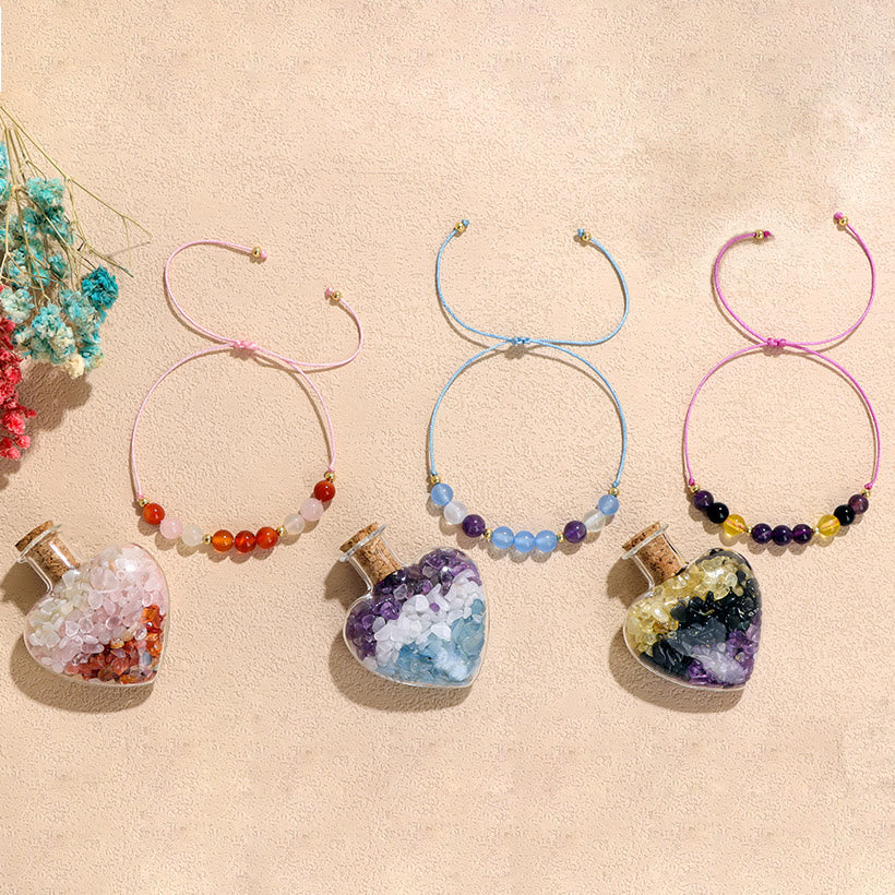 Pulsera de cristal natural con botella de los deseos, regalo curativo de Olivenorma
