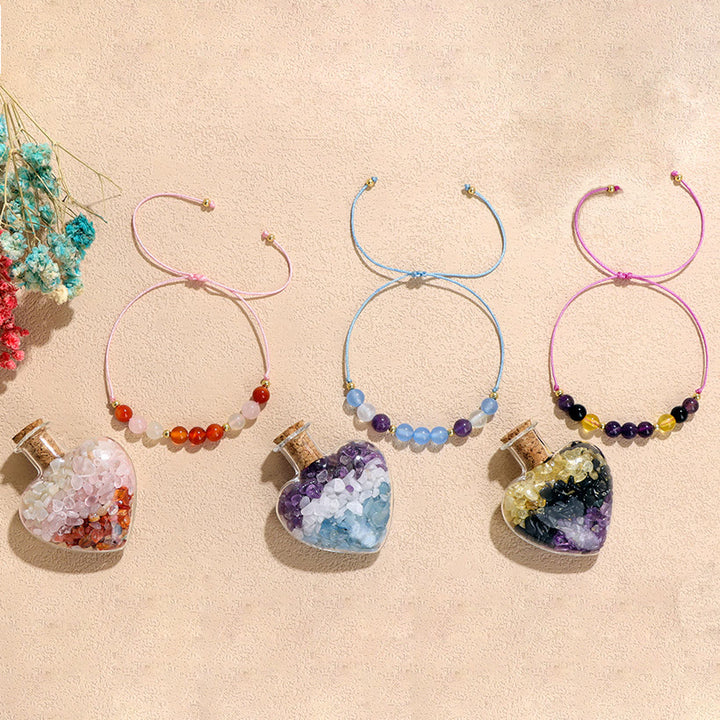Pulsera de cristal natural con botella de los deseos, regalo curativo de Olivenorma