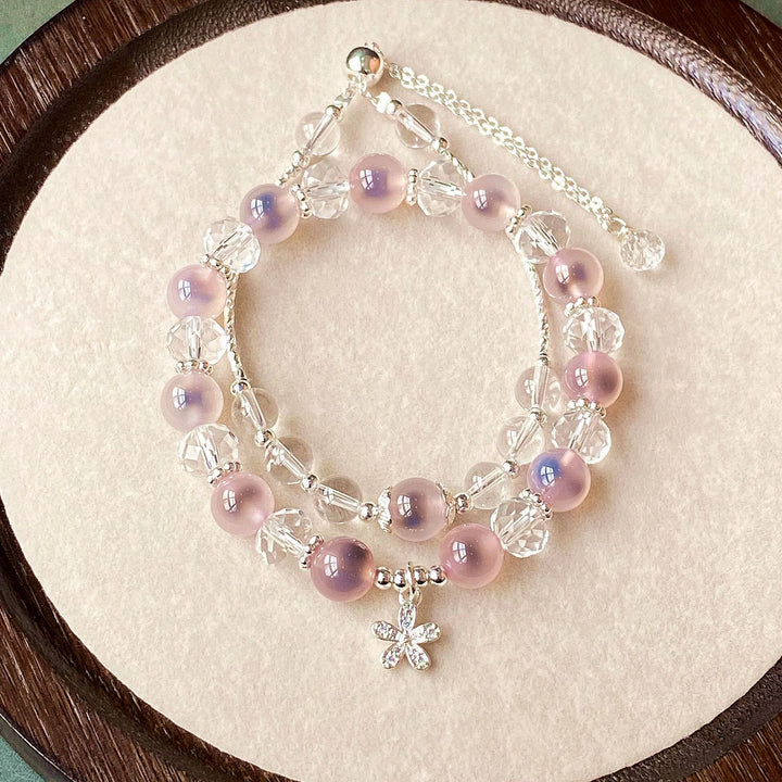 Olivenorma - Juego de 2 pulseras de cuentas de ágata rosa caramelo