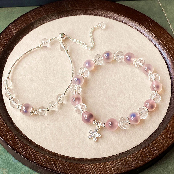 Olivenorma - Juego de 2 pulseras de cuentas de ágata rosa caramelo