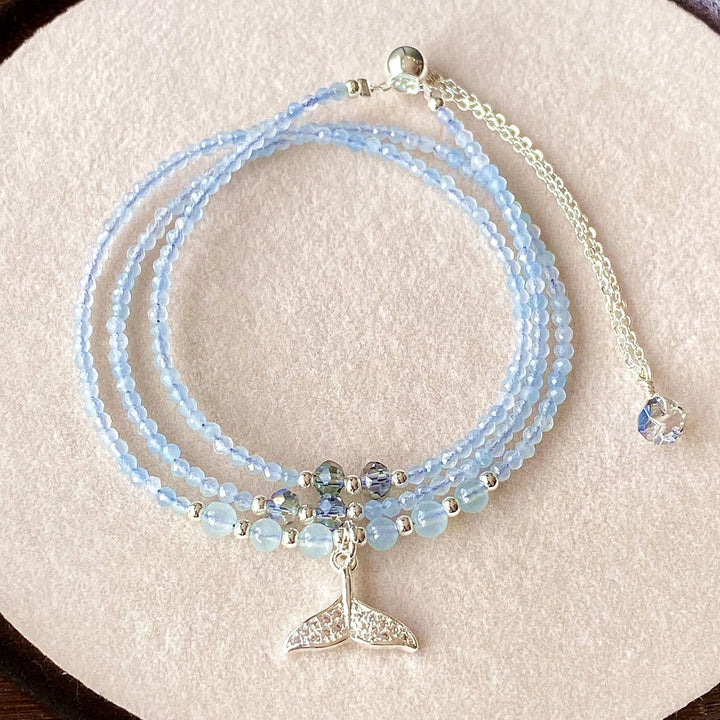 Pulsera multicapa de aguamarina Olivenorma con colgante de cola de pez