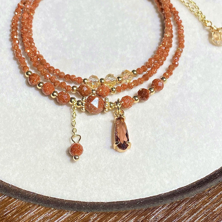 Collar pulsera multicapa con cuentas de arenisca Olivenorma