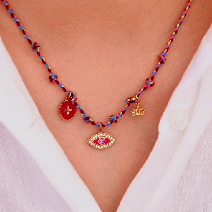 Collar con colgante de piedra natural de cuerda trenzada de colores de Olivenorma