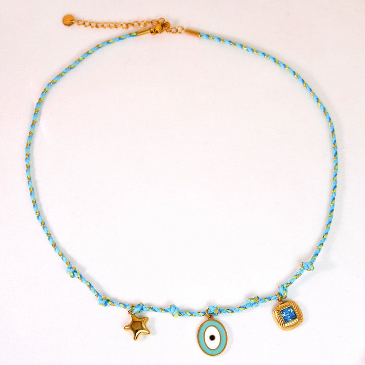 Collar con colgante de piedra natural de cuerda trenzada de colores de Olivenorma