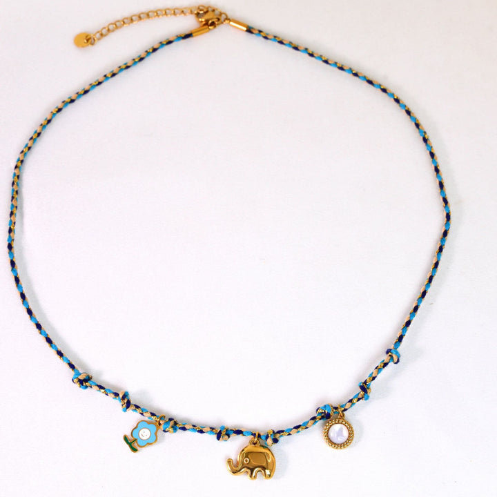 Collar con colgante de piedra natural de cuerda trenzada de colores de Olivenorma