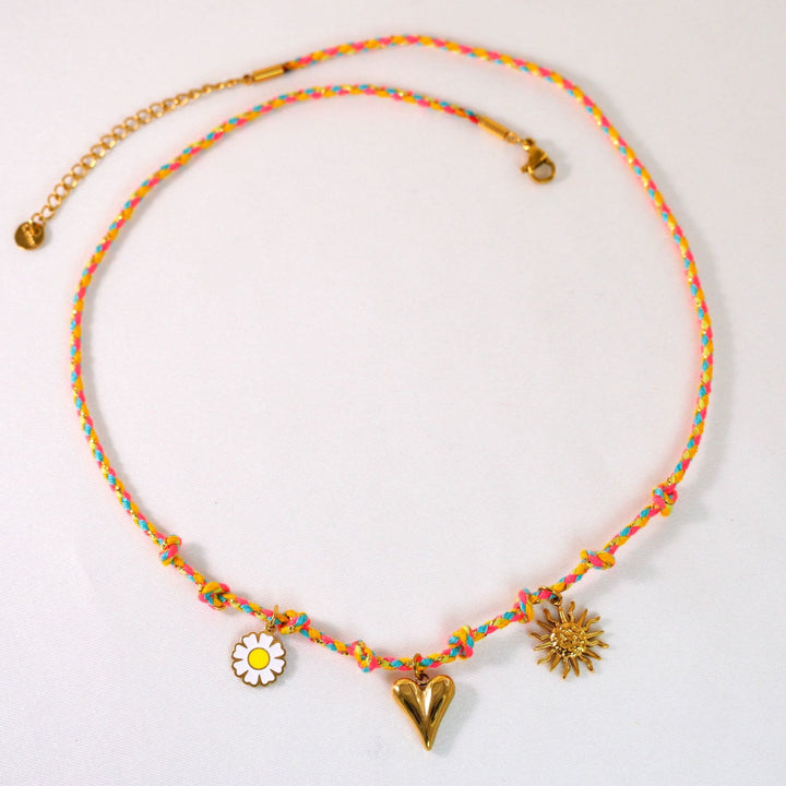 Collar con colgante de piedra natural de cuerda trenzada de colores de Olivenorma