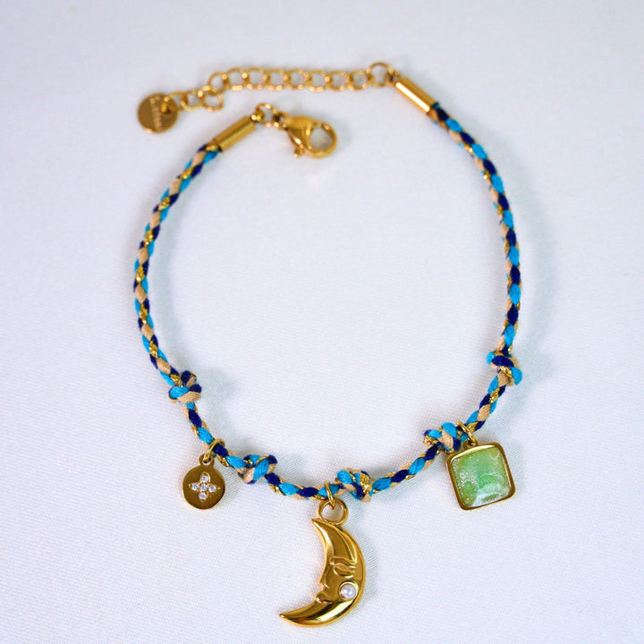 Collar con colgante de piedra natural de cuerda trenzada de colores de Olivenorma