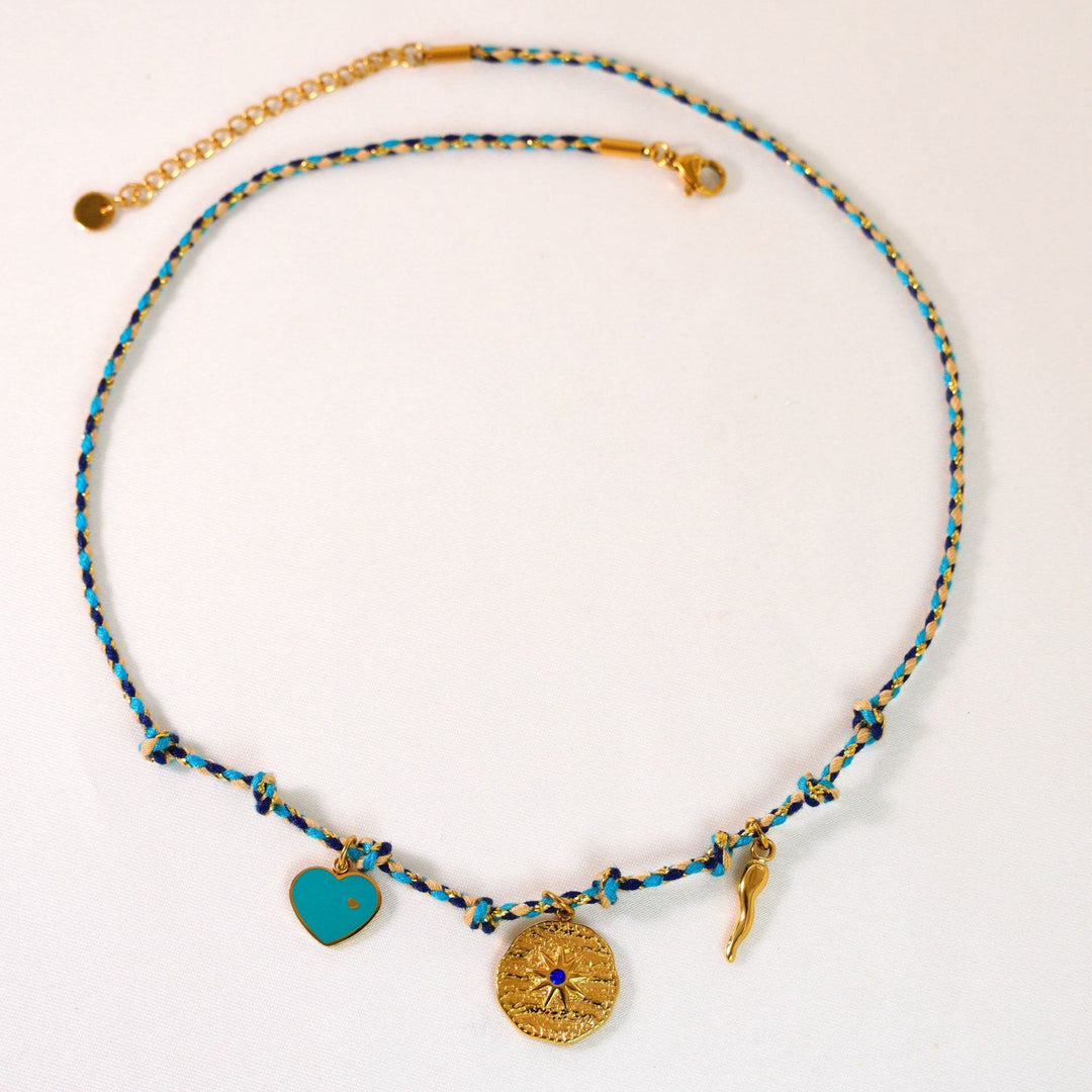 Collar con colgante de piedra natural de cuerda trenzada de colores de Olivenorma