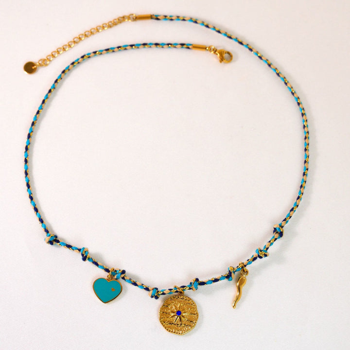 Collar con colgante de piedra natural de cuerda trenzada de colores de Olivenorma