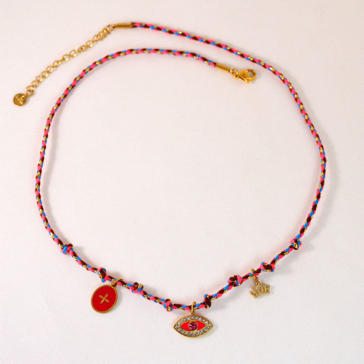 Collar con colgante de piedra natural de cuerda trenzada de colores de Olivenorma