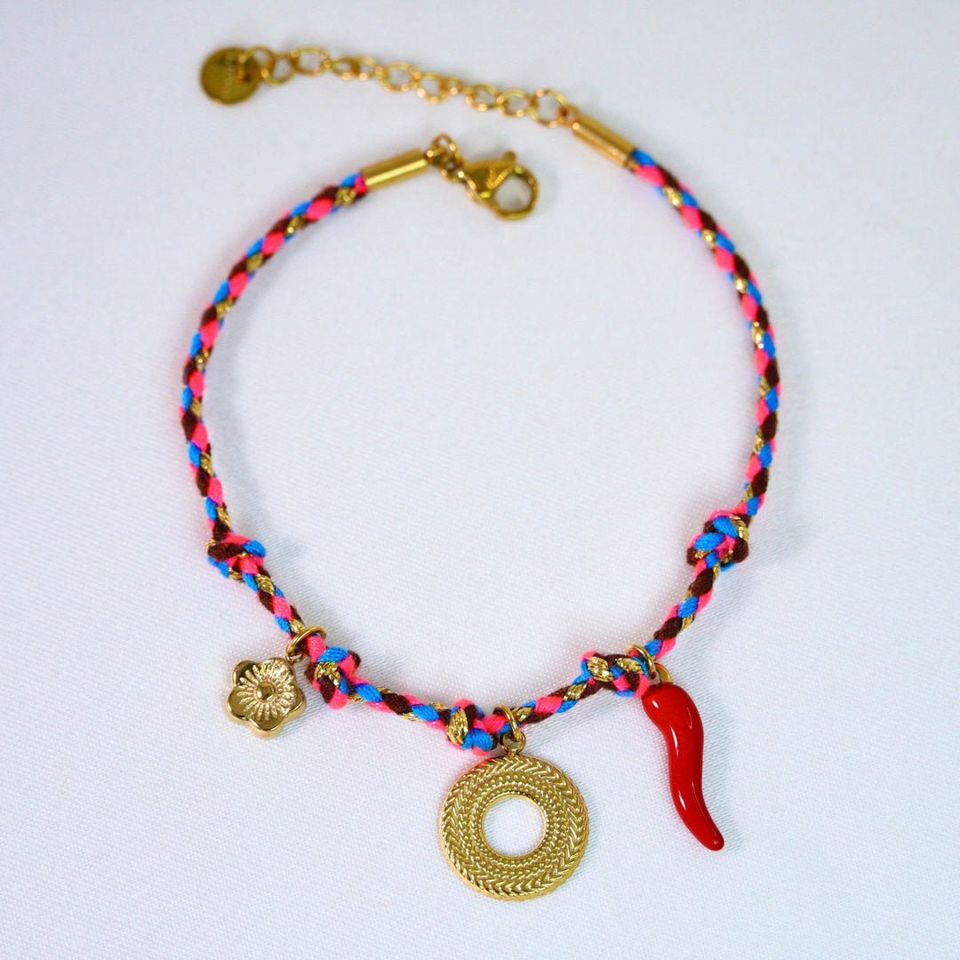 Collar con colgante de piedra natural de cuerda trenzada de colores de Olivenorma