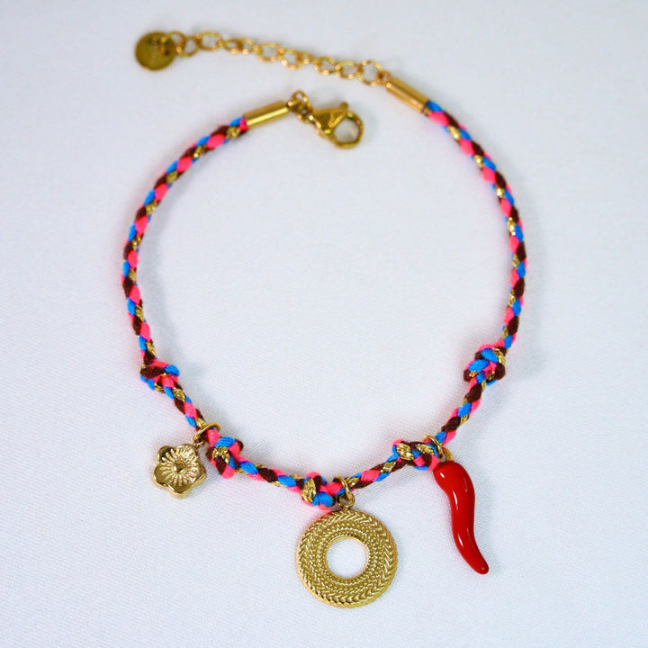 Collar con colgante de piedra natural de cuerda trenzada de colores de Olivenorma