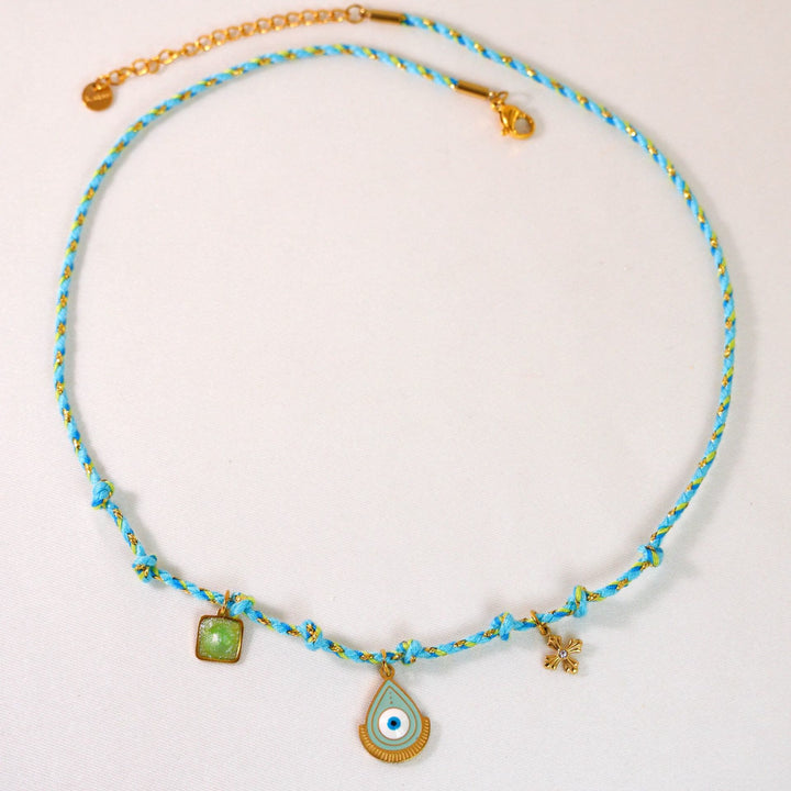 Collar con colgante de piedra natural de cuerda trenzada de colores de Olivenorma