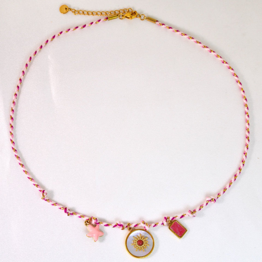 Collar con colgante de piedra natural de cuerda trenzada de colores de Olivenorma