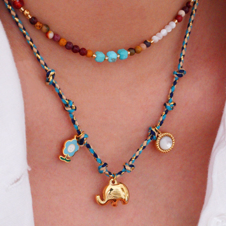 Collar con colgante de piedra natural de cuerda trenzada de colores de Olivenorma