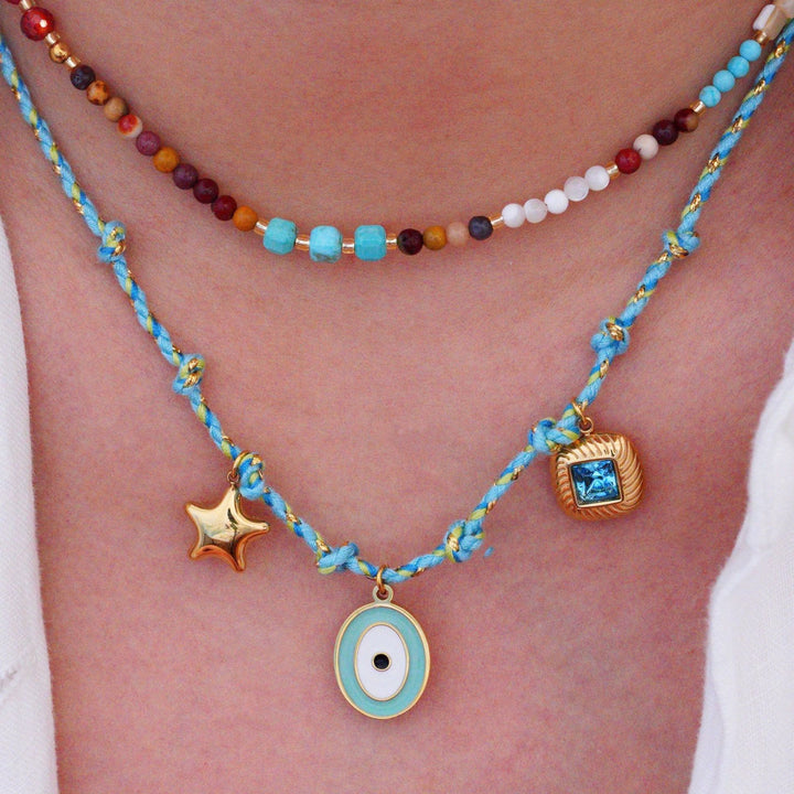 Collar con colgante de piedra natural de cuerda trenzada de colores de Olivenorma