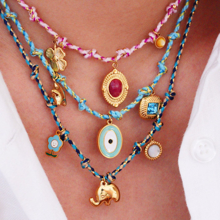 Collar con colgante de piedra natural de cuerda trenzada de colores de Olivenorma
