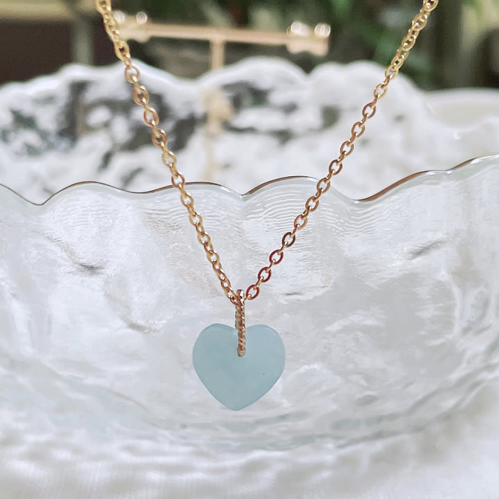 Collar de acero y titanio con corte de corazón de cristal natural de Olivenorma