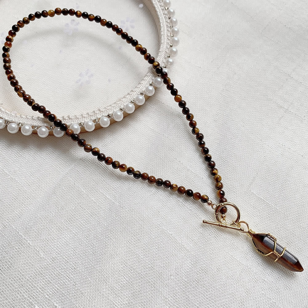 Collar de cuentas de piedra natural con colgante de columna hexagonal de Olivenorma