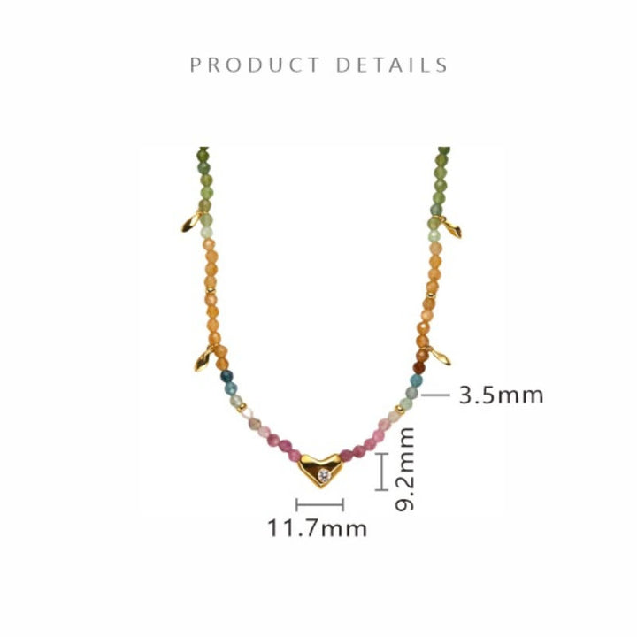 Collar con colgante de corazón de cuentas de turmalina blanca y circonita Olivenorma