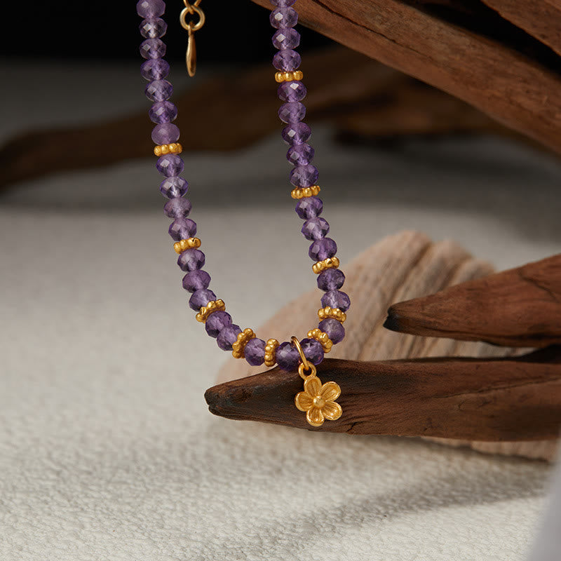 Pulsera y collar con colgante de flor de amatista natural de Olivenorma