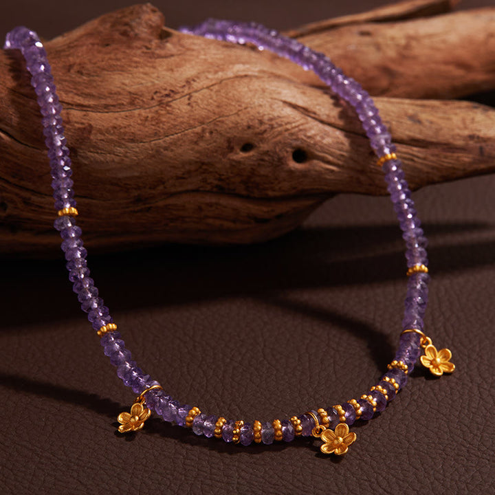 Pulsera y collar con colgante de flor de amatista natural de Olivenorma