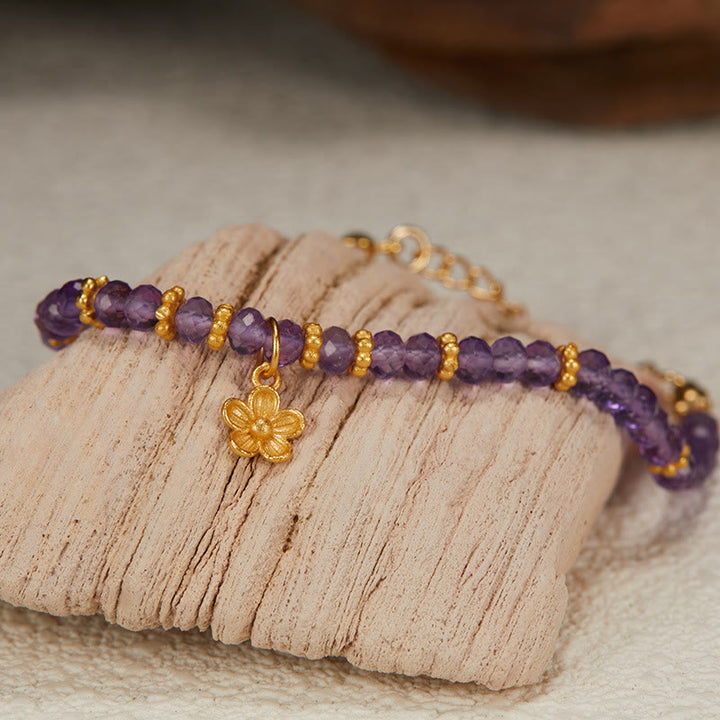 Pulsera y collar con colgante de flor de amatista natural de Olivenorma