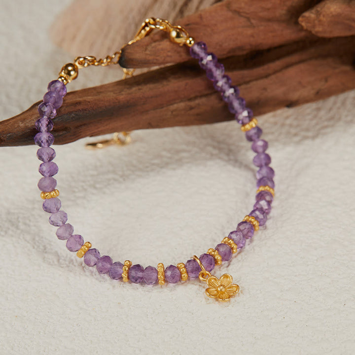 Pulsera y collar con colgante de flor de amatista natural de Olivenorma