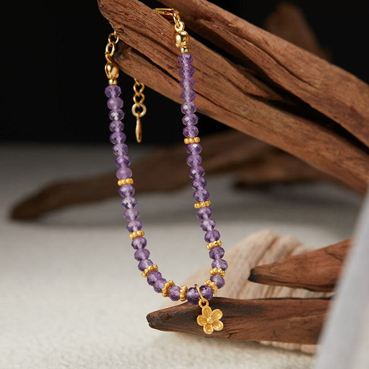 Pulsera y collar con colgante de flor de amatista natural de Olivenorma