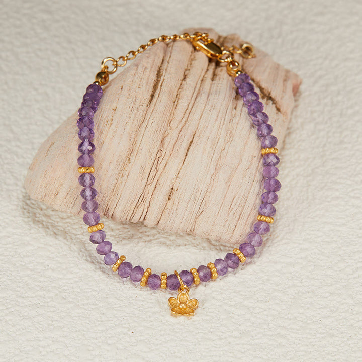 Pulsera y collar con colgante de flor de amatista natural de Olivenorma