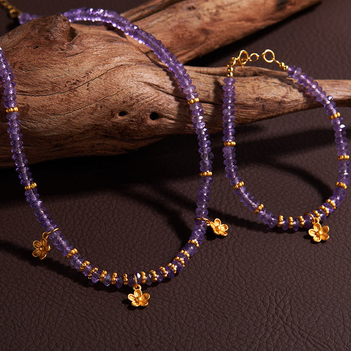 Pulsera y collar con colgante de flor de amatista natural de Olivenorma