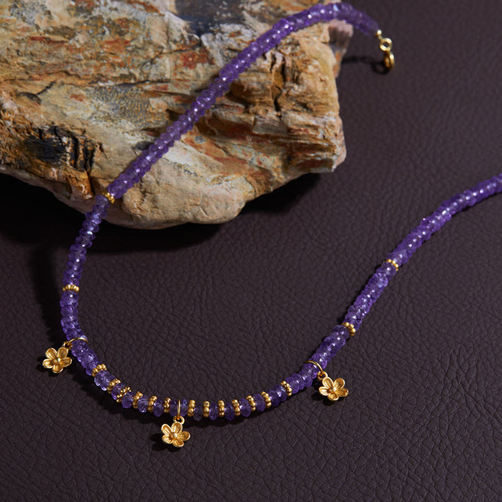 Pulsera y collar con colgante de flor de amatista natural de Olivenorma