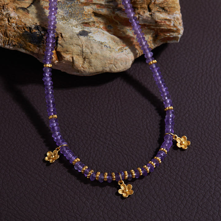 Pulsera y collar con colgante de flor de amatista natural de Olivenorma