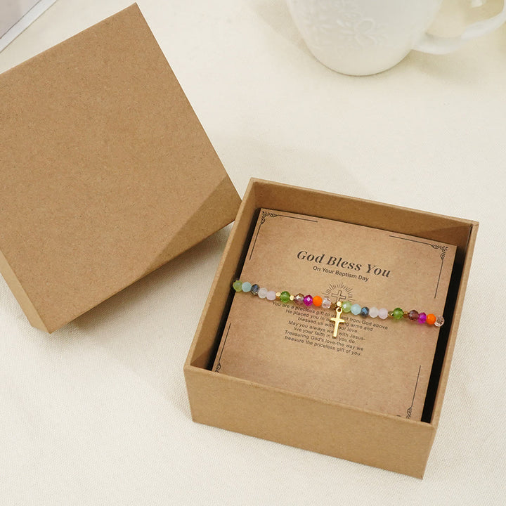 Pulsera Olivenorma con colgante de cruz de turmalina "Dios te bendiga"