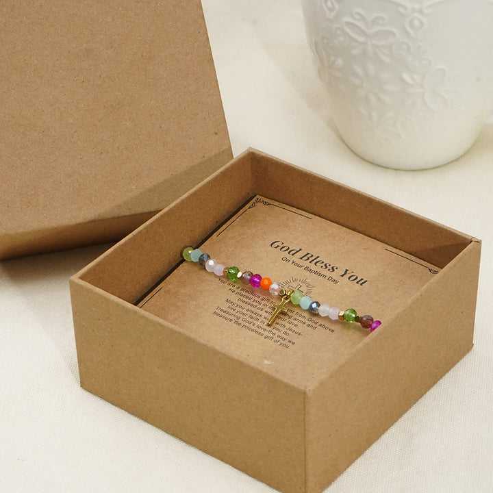 Pulsera Olivenorma con colgante de cruz de turmalina "Dios te bendiga"