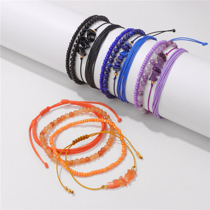 Pulsera trenzada con cordón de piedra triturada de cristal de Olivenorma (4 piezas)