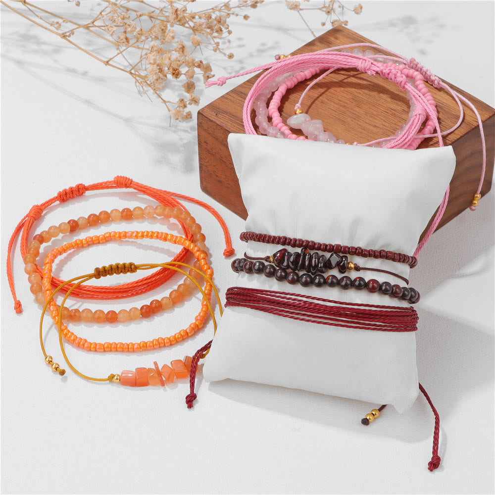 Pulsera trenzada con cordón de piedra triturada de cristal de Olivenorma (4 piezas)