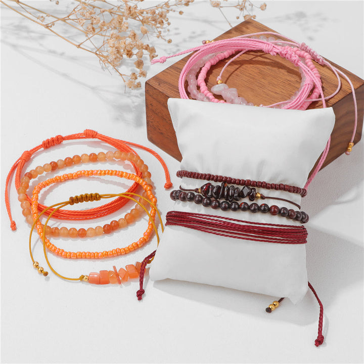 Pulsera trenzada con cordón de piedra triturada de cristal de Olivenorma (4 piezas)